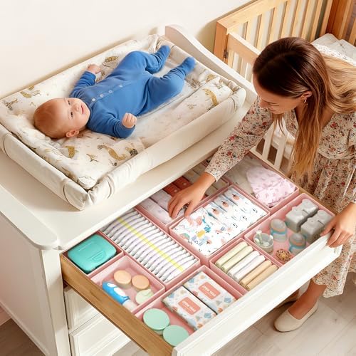 DIMJ Drawer Organizers Clothes, Set of 16 Dresser Organizer Bins, Fabric Closet Organizers and Storage, Shallow Drawer D