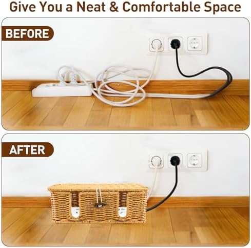 Cable Management Box - 2 Pack Cord Hider Organizer Boxs - Small & Medium Szie Power Cover Cord Box, Handwoven Rattan Cab