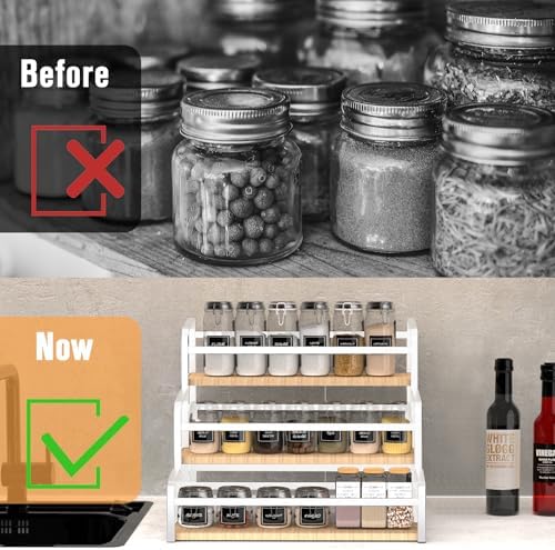 Spice Rack Organizer for Countertop , 3-Tier Spice Storage Holder with Magnetic Connetion for Kitchen , Durable Syrup Ra