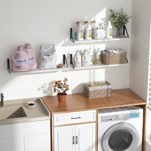 Heimlove Floating Shelves for Wall, 24 Inch Long Wood Floating Shelves Set of 3, Wall Mounted Hanging Shelf for Bathroom