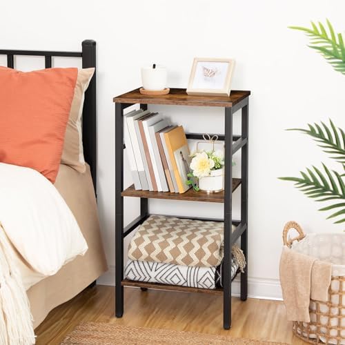 HOOBRO 3 Tier Bookshelf, Small Narrow Bookshelf, Record Storage Rack with Side Fence, Floor-Standing Shelf Units, Narrow