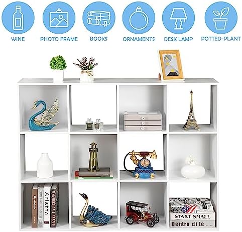 SUPER DEAL 12-Compartment Open Shelf Bookcase, 47 inch Wide Cube Storage Cabinet Wood Cubical Bookshelves Display Unit w