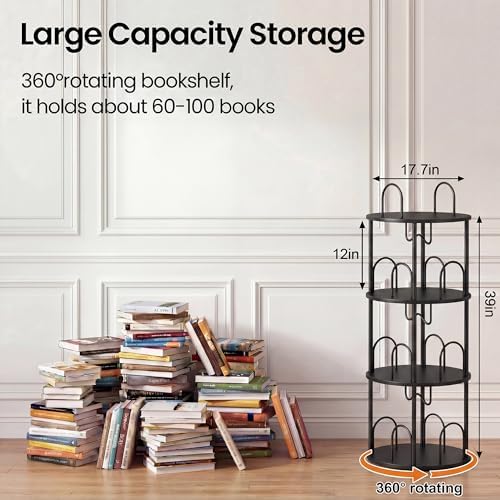 3 Tier Rotating Bookshelf, 360° Spinning Bookshelf Tower, Narrow Corner Book Shelf, Revolving Bookcase Corner Tall Book 