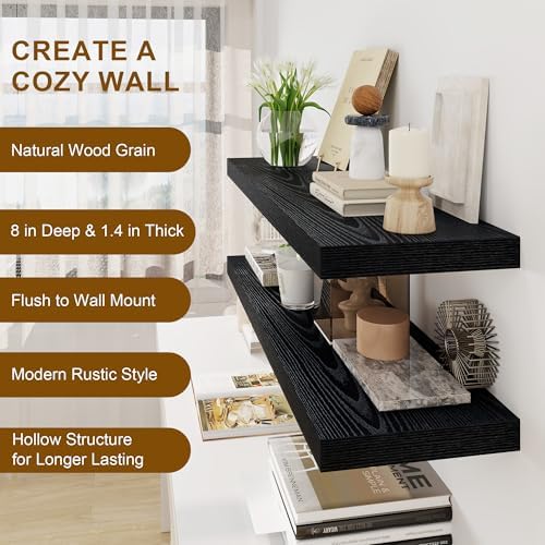 30 Inch Floating Shelves, Rustic Floating Wall Shelves 8 Inch Deep, 30 x 8 Floating Shelves for Home Decor, Deep Display