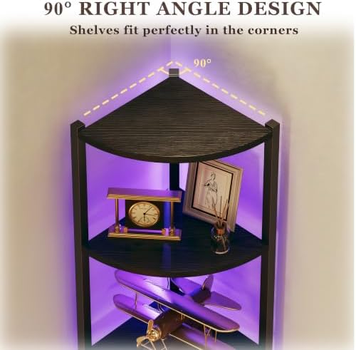 Corner Shelf with LED Lights, 6-Tier Corner Bookshelf, 66'' Organizer Book Shelf Shelves Steel Frame Display Stand with 