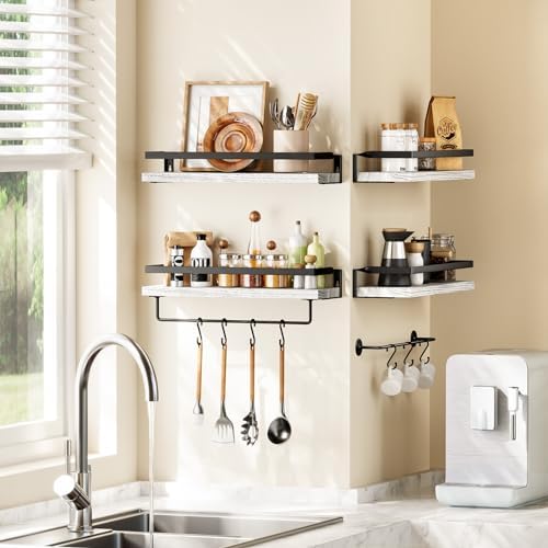 Amada Bathroom Shelves with Towel Bar, Set of 2, White