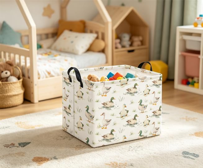 Rectangular Baby Kids Storage Basket for Home Kitchen Girls Cute Toy Storage Bin Organizer Shelf Book Room Decor(Duck)