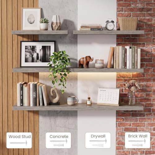 72 Inch Floating Shelves for Wall 2 Pack, Wood Wall Bathroom Shelves