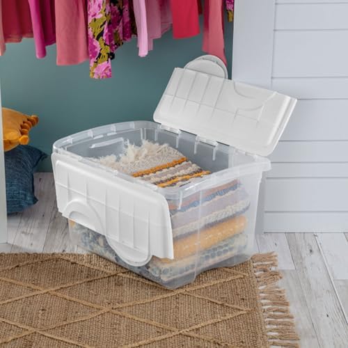 Sterilite 6-Pack Stackable Storage Bin with Lid, Clear Plastic Design, 48 Quart