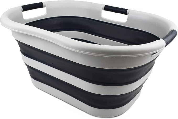 SAMMART 40L (10.5 gallon) Collapsible Plastic Laundry Basket - Foldable Pop Up Storage Container/Organizer - Portable Washing Tub - Space Saving Hamper/Basket (Grey/Slate Grey)