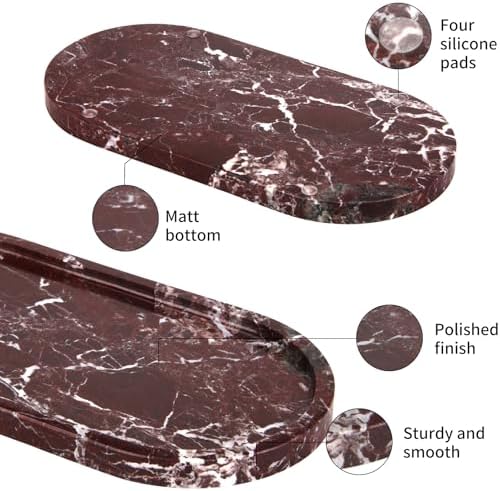 Oval Marble Bathroom Vanity Tray, Rosso Lepanto, 12" x 6" x 0.8"