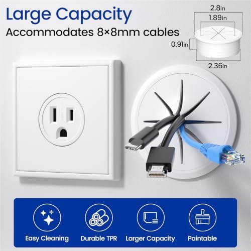 DELAMU 2 Pack TV Cord Hider for Wall Mounted TV, 2-3/8"(60mm Hole), White