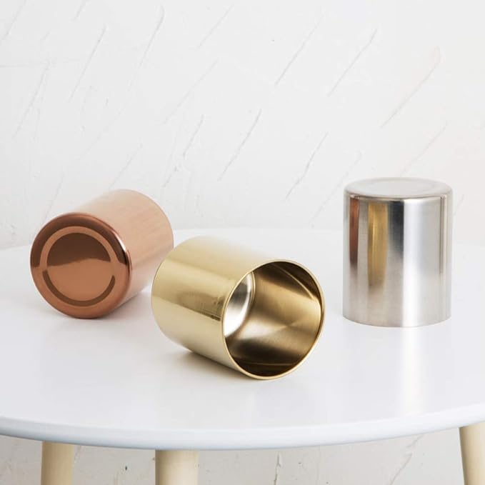 MEI YI TIAN Stainless Steel Cylinder Pen Holder Silver Desktop Organizers Pencil Cup Stand Up Multi Use Makeup Brush Holder Flower Vase Mini Pot Decor