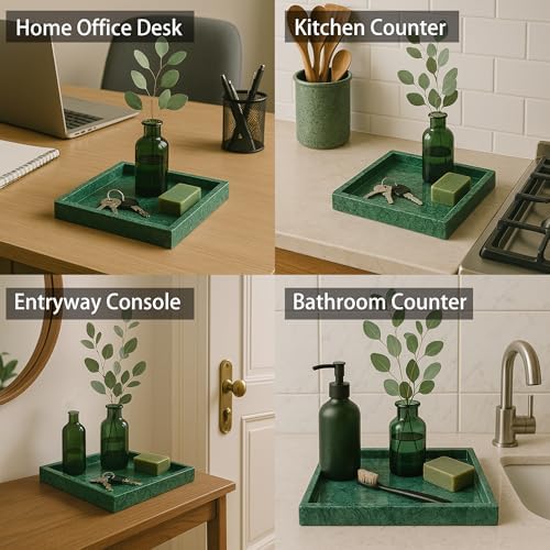 8x8 Natural Marble Vanity Tray: Polished Luxury Square Organizer for Bathroom Kitchen Dresser Makeup Jewelry Coffee Tabl