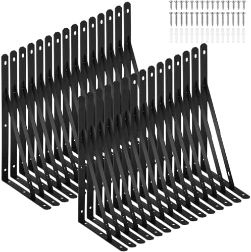 Nuogo 30 Pcs 12" L X 7" H Metal Shelf Brackets L Shape Bulk with Hardware