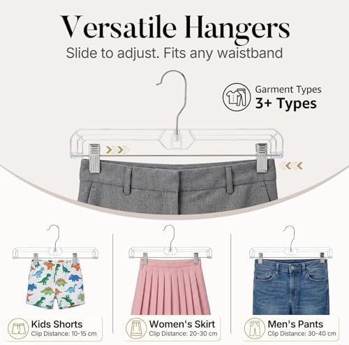 HOUSE DAY 60 PackClear Pants Hangers with Clips, Plastic Skirt Hangers