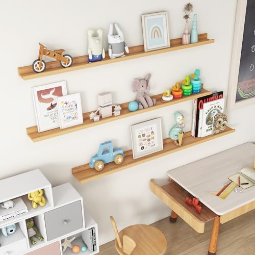 Axeman Picture Ledge Shelf, 55 Inch Oak Floating Shelves Set of 3