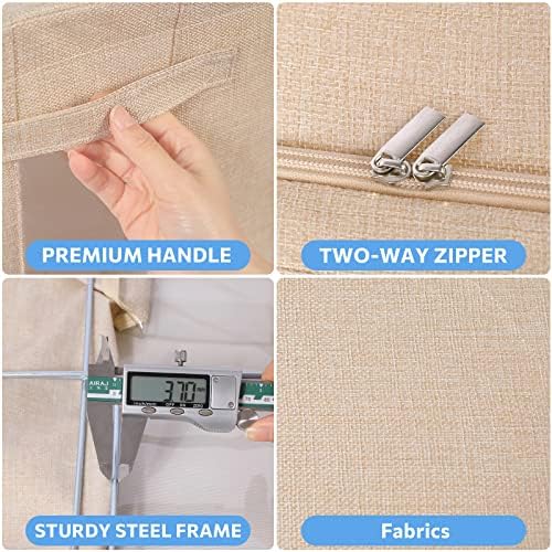 CYhom 3Pack Foldable Storage Bins - Frame Storage Box Linen Fabric Stackable Clothes Container Organizer with Clear Wind