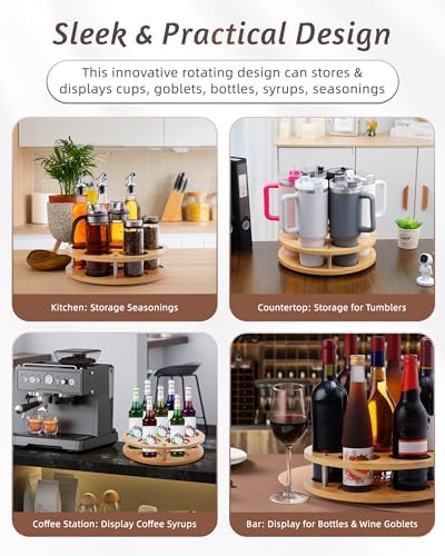 Rotating Wood Tumbler Organizer, 30 oz 40 oz Spinning Turnable Tumblers Holder, 360° Rotatable 7 Large Cups Bottle Tumbl