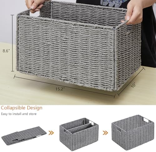 Vagusicc Wicker Storage Basket, Set of 2 Hand-Woven Paper Rope Wicker Basket, Small Storage Baskets for Organizing Toile