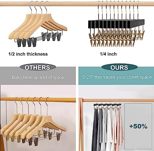 Quality Hangers 20 Pack Ultra Thin Space Saving Black Wooden Hangers - 360 Degree Swivel Hook - Best for Suits Coats & More