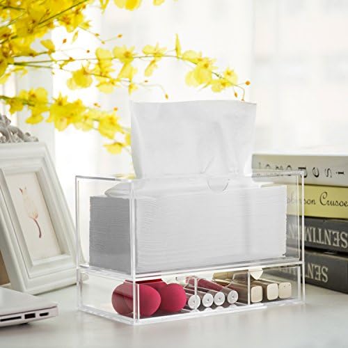 MyGift Clear Acrylic Tissue Dispenser Holder with Drawer Vanity Caddy