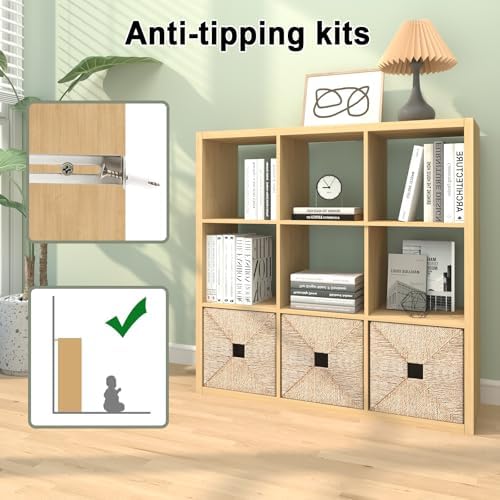 9 Cube Storage Organizer Shelf, Oak Color, 11 Inch