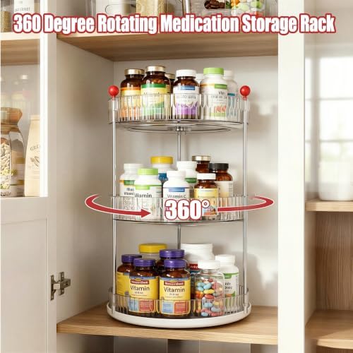 3 Tier Rotary Medicine Cabinet Organizer, Lazy Susan Medicine Organizer