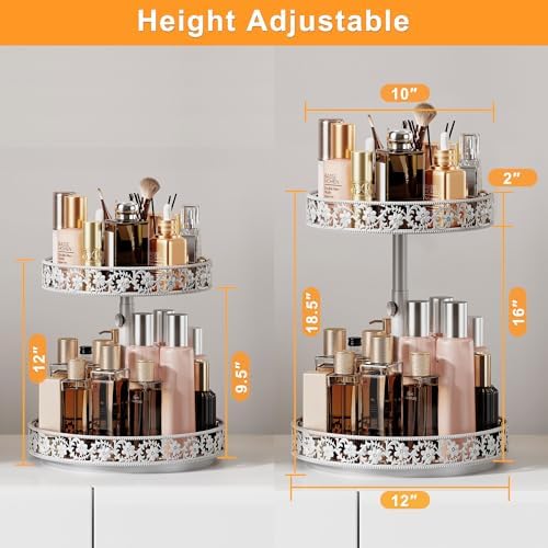 2 Tier Lazy Susan Organizer Turntable, 12 Inch, White