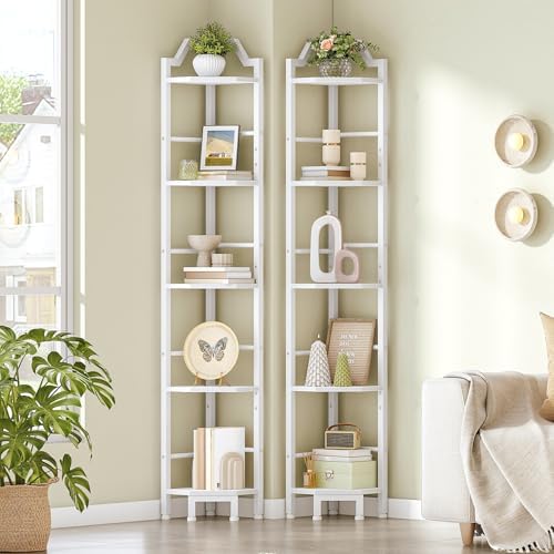 HOOBRO Narrow Corner Shelf Stand, 5-Tier Corner Shelf, 63” Tall Multipurpose Corner Bookshelf, Standing Display Shelf Pl