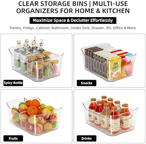 12 Pack Clear Plastic Storage Bins, Pantry Organizers and Storage, Multi-Use Clear Pantry Organizer Bins Storage Contain