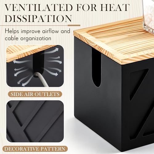 Chunful Large Wooden Cable Management Box, Geometric, Black
