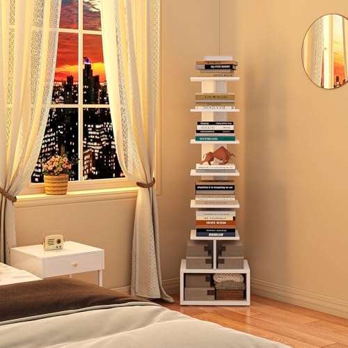 TUTOTAK Book Shelf, Narrow Spine Bookshelf, 8-Tier Bookcase for Small Space