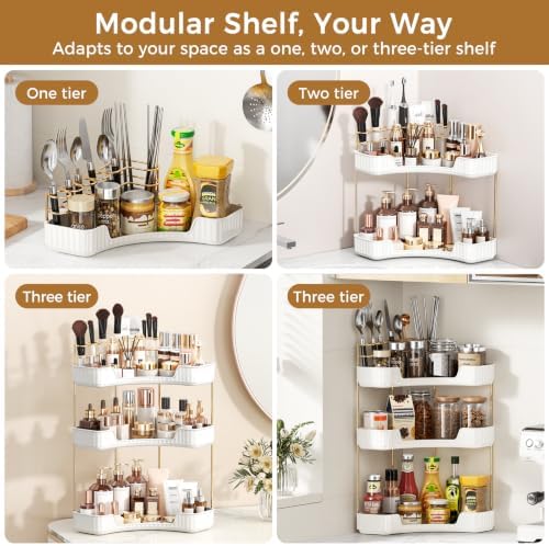BEFSOP Corner Bathroom Counter Organizer, Upgraded 3-Tier Makeup Organizer Countertop with Makeup Brush Holder, Skincare