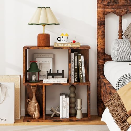 Giantex 3-Tier S-Shaped Bookshelf, Modern Geometric Bookcase, Freestanding Display Shelf for Small Space, Versatile Side