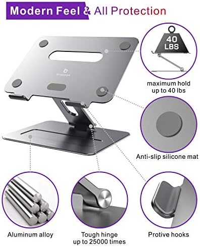 Adjustable MacBook Laptop Stand for Desk | Ergonomic Aluminum Laptop Riser with Heat-Vent, Compatible for 10-17" Laptops