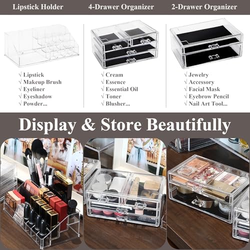 Sea Team 3-Tier Stackable Clear Acrylic Makeup Organizer with Drawers