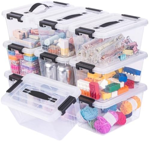 OUTUXED Storage Bins with Lids 10 Pack 7Qt Clear Stackable Containers Boxes