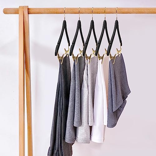 20 Luxury 16.5" Ultra Thin Space Saving Black Wooden Skirt Pant Hangers, 360 Degree Swivel Hook, Best for Suit, Coat Hangers Pants, Blouses, Dress Hangers Black with Gold Hook (Skirt/Blouse, 20)