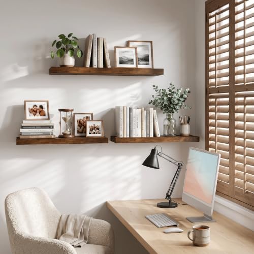 24 Inch Floating Shelves Brown, 8" Deep Wall Shelf, Wall Mounted Wood Shelf