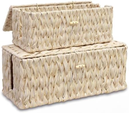 efluky 2 Pack Plastic Floor Cord Covers with Lid, Hand-Woven Cable Management Box, 2 Open Slots Cord Box to to Hide USB 