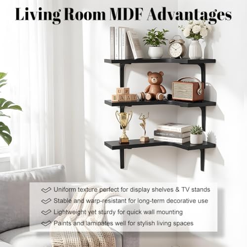 Corner Floating Shelves Wall Mounted, Set of 3 Wood Storage Shelves