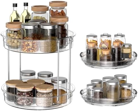 INCOSTAR 3 Pack Clear Lazy Susan Turntable 9'' & 11.8'' for Cabinet