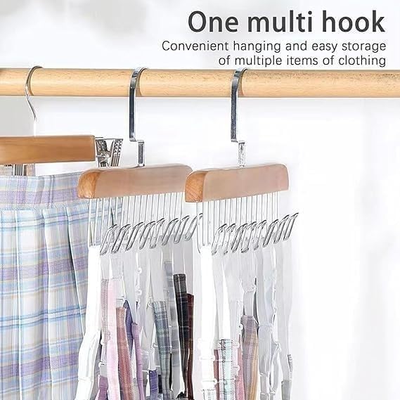 Lazer Wooden Clothes Hanger with 8 Adjustable Hooks | Multi-Purpose Wardrobe & Cupboard Organizer for Lingerie, Belts, S