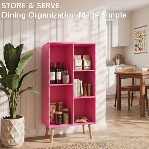 YAHARBO Small Pink Bookshelf,3 Tier Modern Kids Bookcase with Legs,5 Cube Wooden Bookshelves Storage Shelf,Book Shelves 