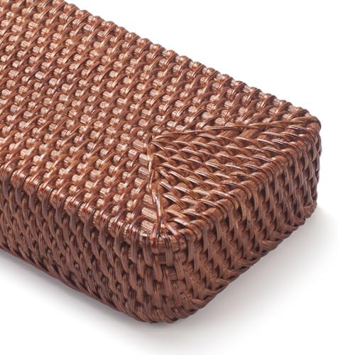 Rattan Bathroom Vanity Trays Toilet Tank Baskets Long Narrow Hand Towel Storage Basket for Storage, Decorative (Honey Br