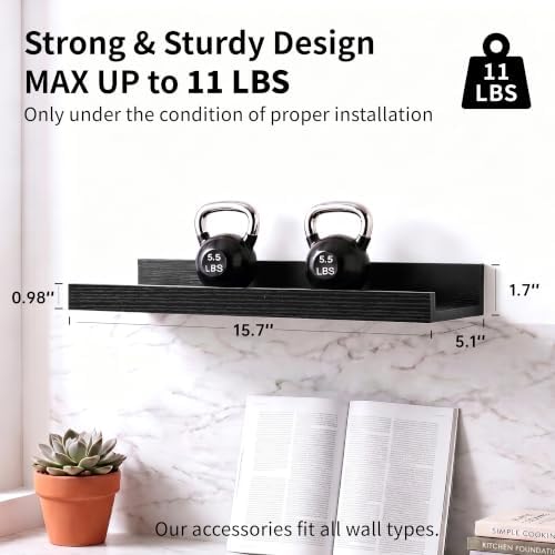 Black Picture Ledge Shelves, 16 Inch Floating Wall Shelf Set of 2