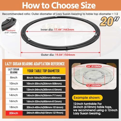 Lazy Susan Hardware 20" Heavy Duty Black Turntable Bearing Swivel Base Kit