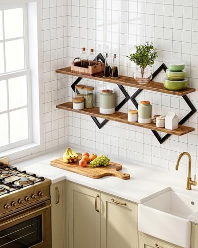 CHOEZON Floating Shelves, Set of 2 Wall Shelves, 2-Tier Hanging Shelves, Wall Shelf Set of 2, Wall Mounted Shelves, for 