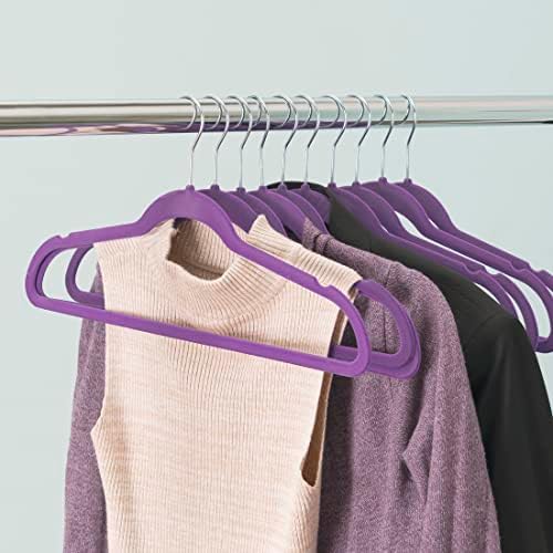 Sunbeam Slip-Proof Snag-Free Ultra Slim Velvet Hanger with Rotating Steel Hook (Pack of 10) (PURPLE)